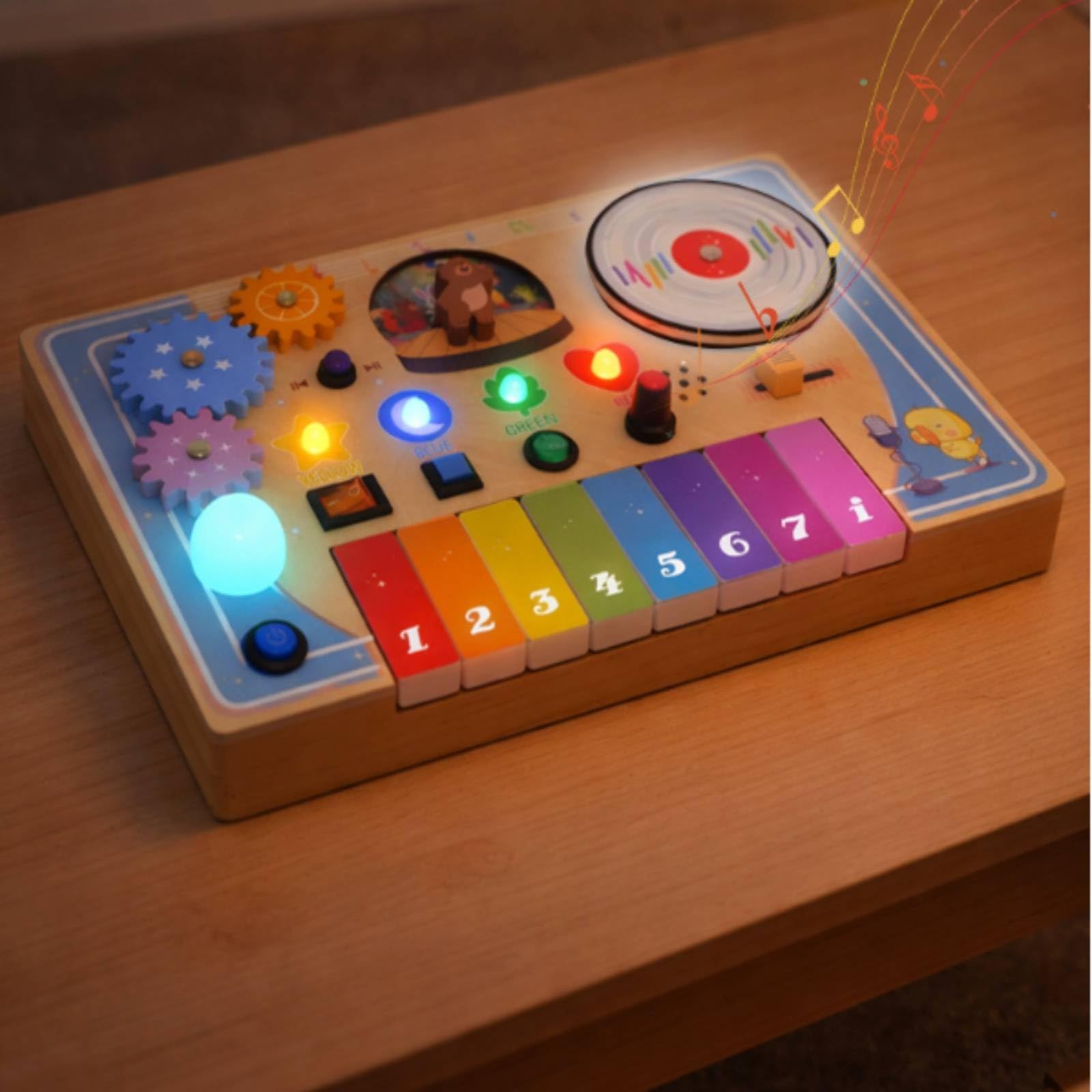 Tablero de Actividades Musical Infantil de Madera y Discos para Niños Pequeños Juguete Educativo Sensorial para Desarrollo de Motricidad Fina Adecuado para Regalo y Juego en Casa