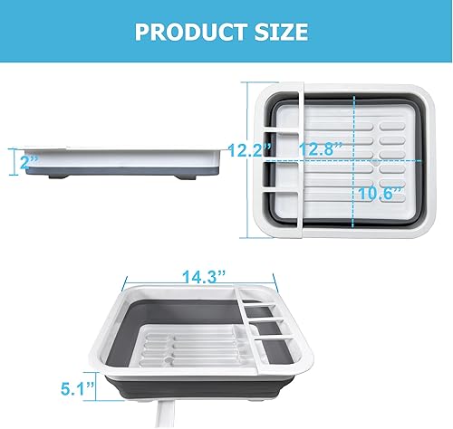 Miniatura 2 de Escurridor de platos plegable con tapón de drenaje y boquilla giratoria, ahorra espacio, estante portátil para cocina, caravanas, cámpers y