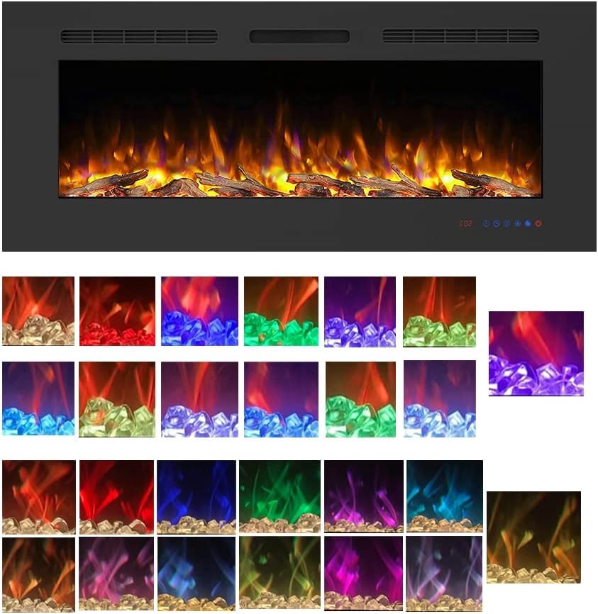 Galaxy 50 - Wi-Fi Enabled Wall-Mounted Electric Fireplace, 13 Flame Colors and Bottom Light, Logs and Crystals Fuel Bed, 750/1500W Thermostat, Remote Control and Touch Screen