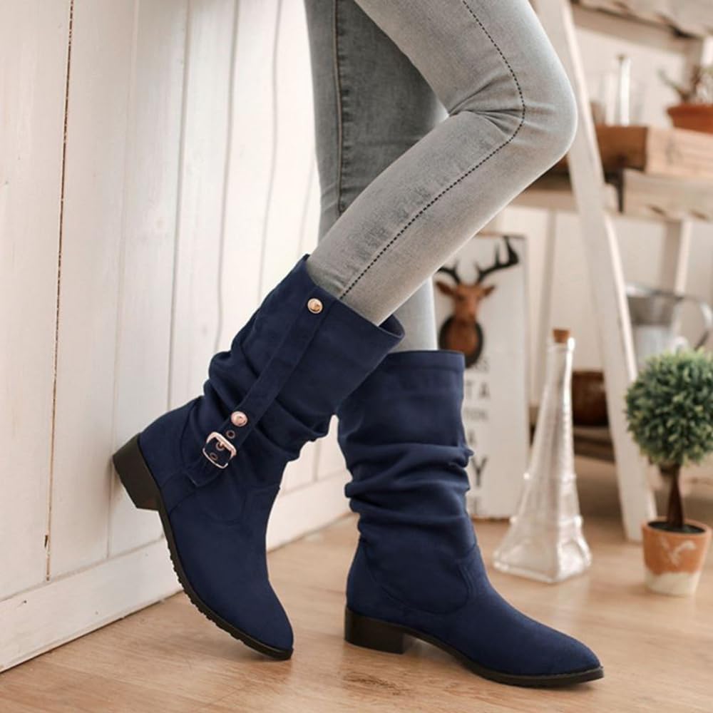 Damskie buty typu slouch z płaskim obcasem i modnym, spiczastym noskiem