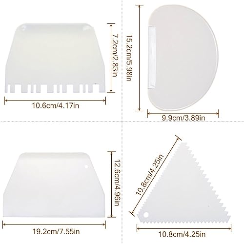 Miniatura 4 de FineGood - 2 pulidores ajustables para pasteles con 4 raspadores diferentes, herramientas de decoración para suavizar el borde crema de fondant,