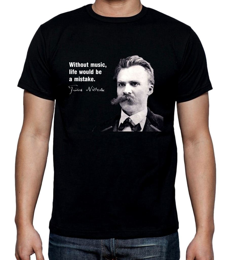 Tribal T-Shirts Men's Black Nietzsche Music Quote T-Shirt (Large, )