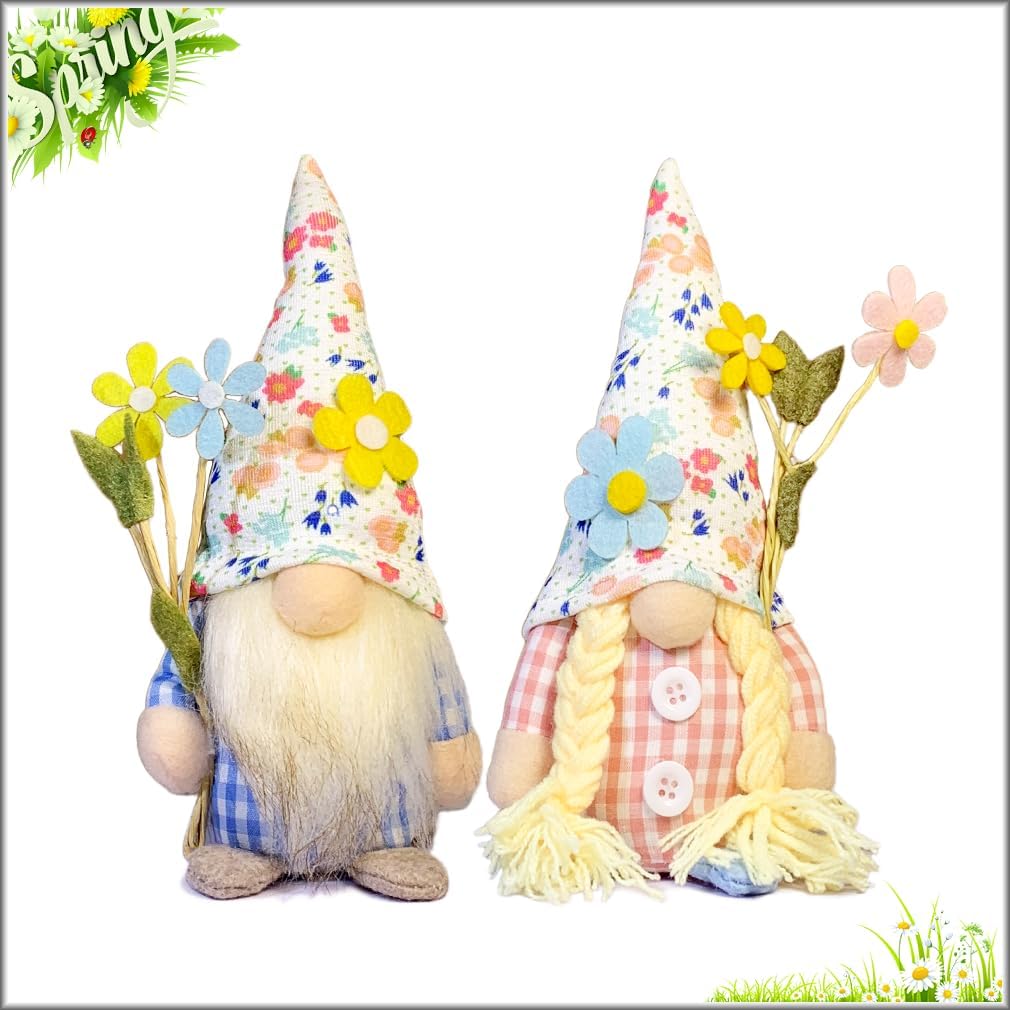 2 Pcs Spring Summer Gnome Decoration, Exquisite Smaller Size 7.5" Spring & Summer Gnome Plush Decorarion for Home & Office, Festival, Graduation, Birthday, Wedding Party Decor