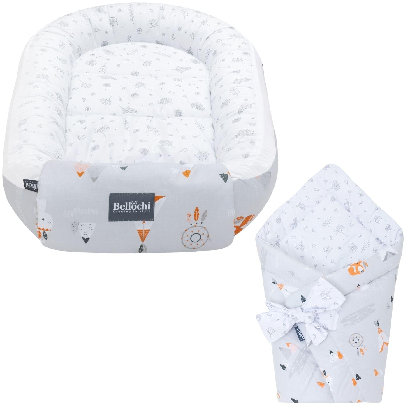 Bellochi 2in1 Set Baby Nest Pod and Swaddle Blanket - Baby Sleep Pod for Newborn with Protective Edges - Baby Swaddle Wrap - 100% Cotton - Oeko-TEX Certified - Apanastchi