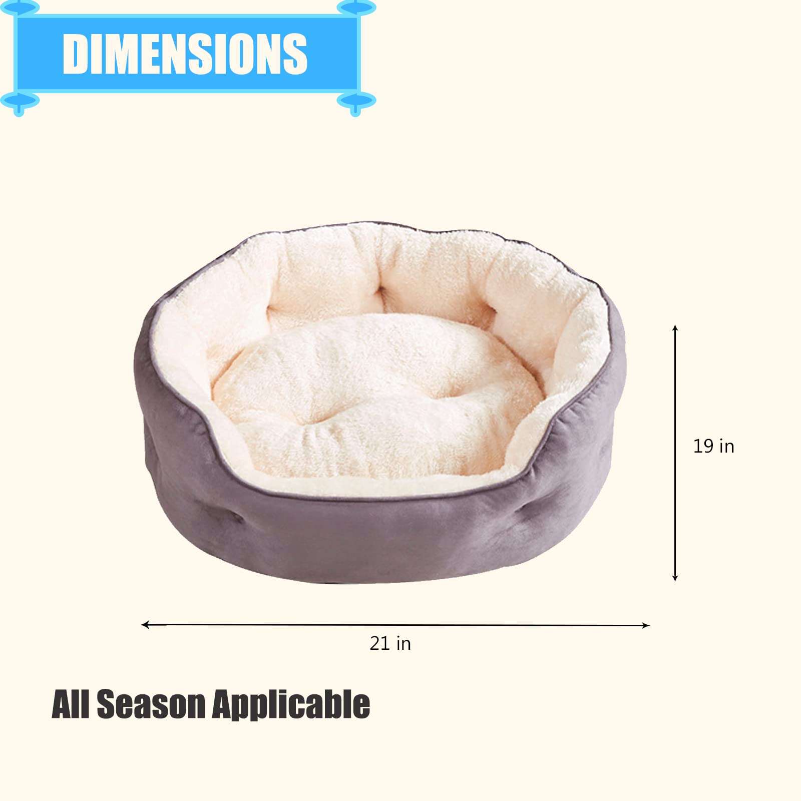 BDEUS Cat Bed Round, Suede Fabric Double-Side Available Pet Bed with Removable Pillow for Indoor Cats & Dogs, Extra Soft & Washable Dog Bed with Anti-Slip & Water-Resistant Bottom