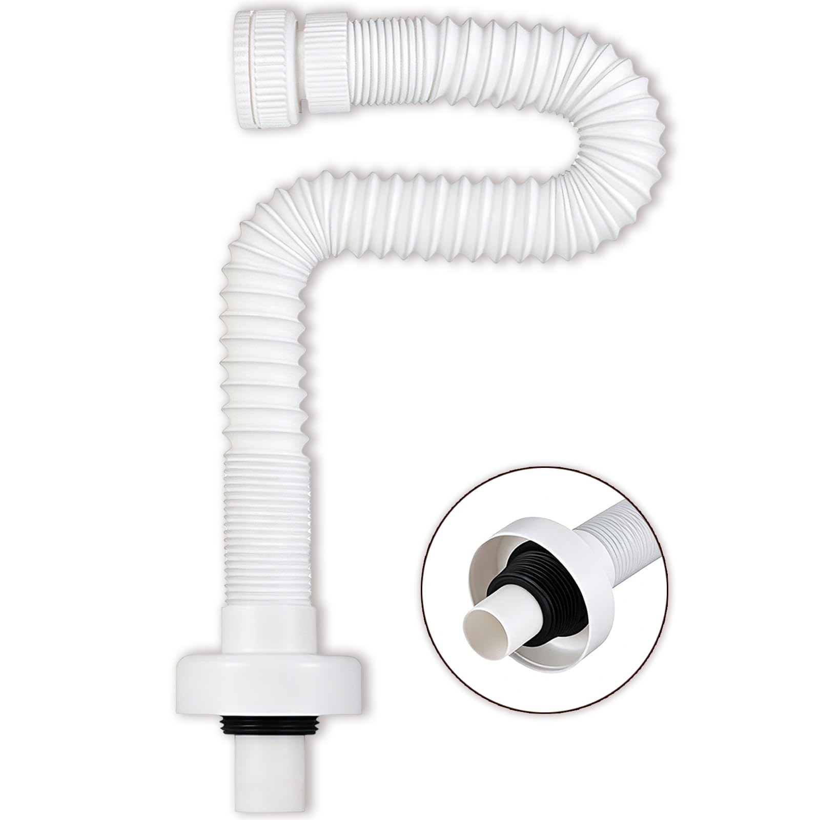 2-Piece Flexible Waste Pipe Kit, U Bend Pipe for Sink Waste with Sealing Ring, Extendable Drain Pipe for Sink Drainage, Fits G1 1/4" Sink Waste Fittings for Kitchen and Bathroom Drainage（White）
