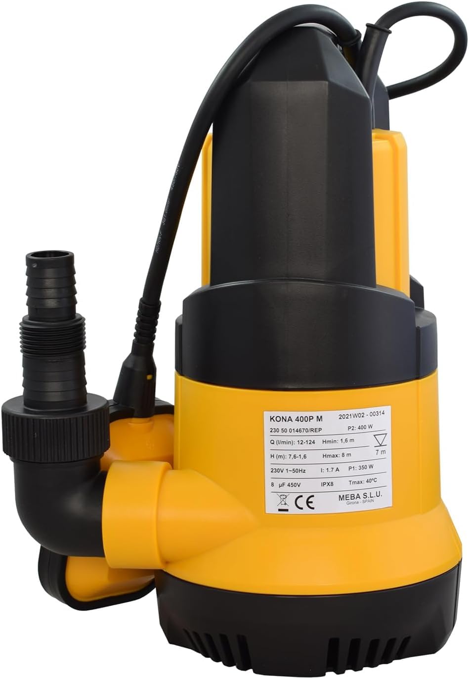 ESPA LEADER Bomba de Achique Sumergible KONA 400P M para Aguas Limpias, Trasvases y Vaciados, 400 W, Caudal Máximo 7.000 l/h, Altura Máx. 8m, con Interruptor de Nivel y 10m de Cable