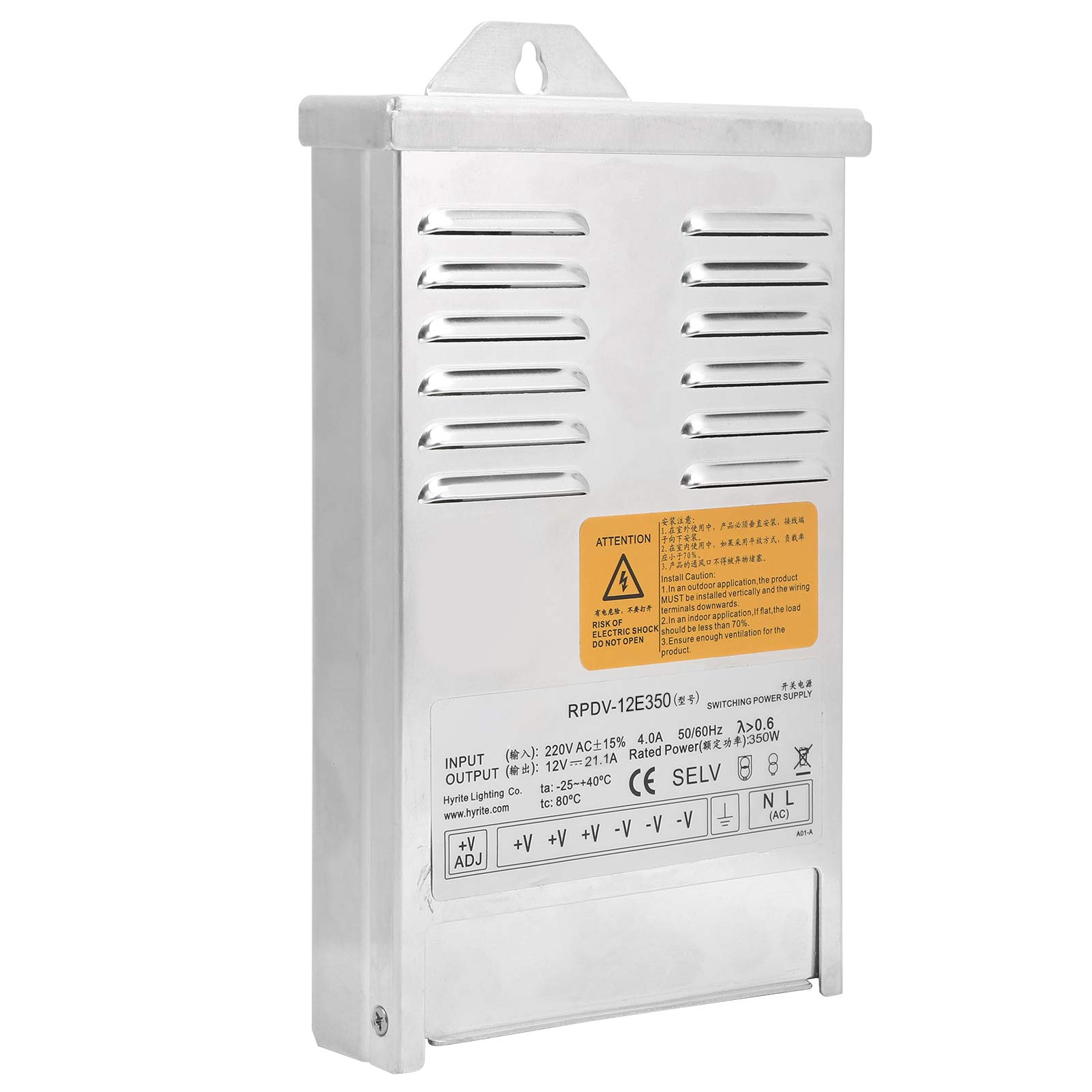 Oumefar Fuente de Alimentación Conmutada LED, Resistente a la Lluvia, Aleación de Aluminio para Exteriores, 400W, para Iluminación de Ingeniería Publicitaria (RPDV-12E350 12V)