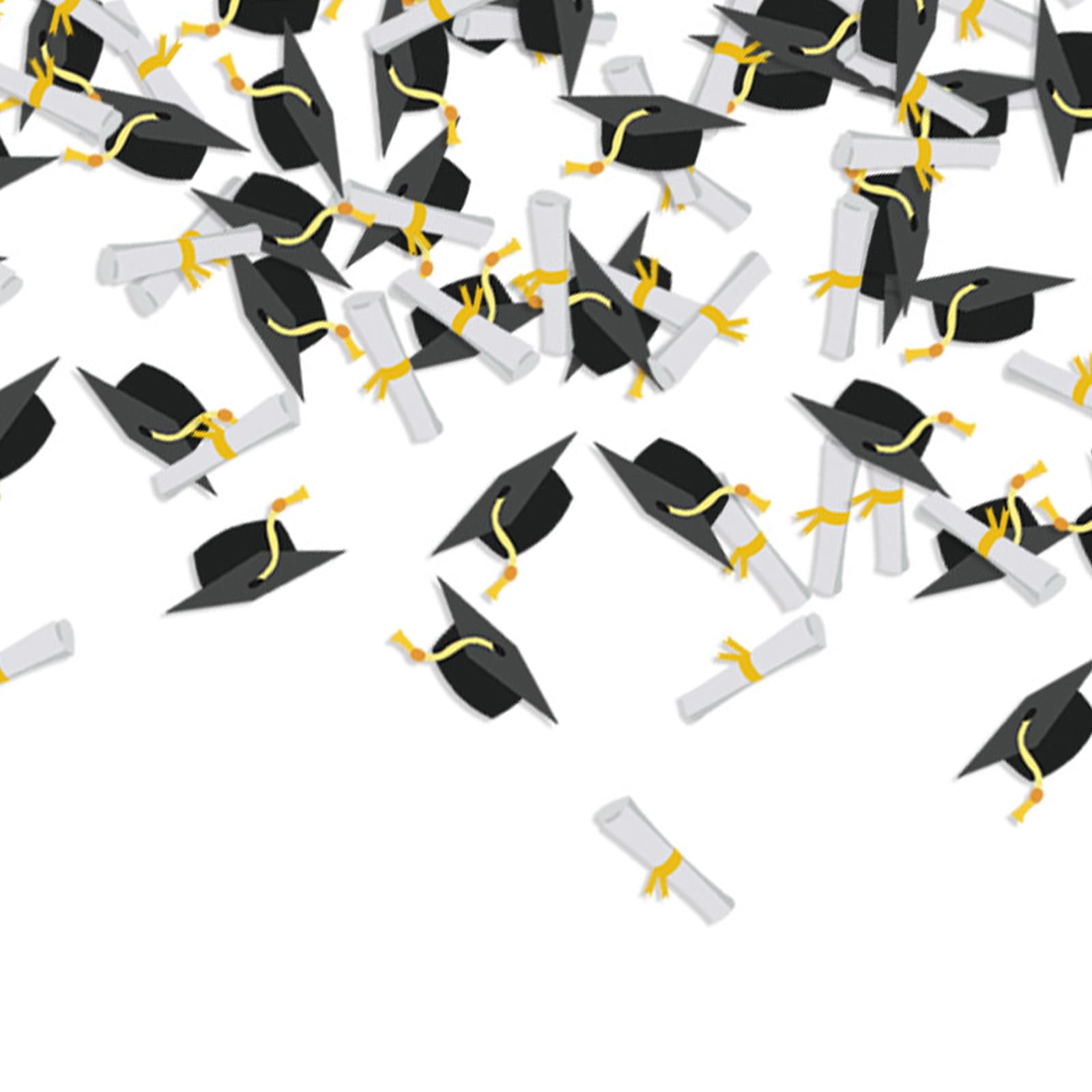 Kaiperala100pcs Graduation Decorations 2025 Confetti, Graduation Hat Confetti Black Gold White Diploma Table Scatters Grad Prom Party Decorations Supplies Photography Props