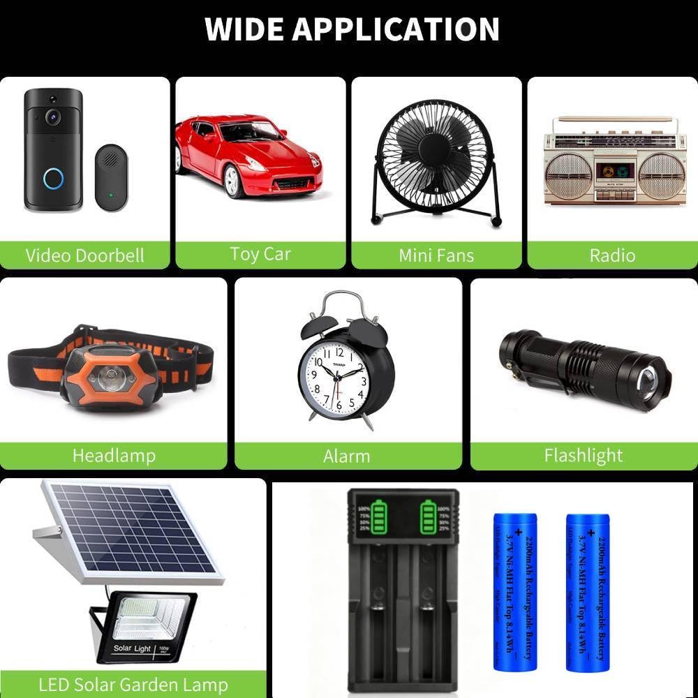 18650 Pile Chargeur Avec 2 Pack 3.7V 2200mAh Pile Flat Top Rechargeables Ni- MH, 2 Sel USB Universels Intelligent Batterie Chargeurs Pour 18500 21700 26650 14500 16340 10440 18650 3.7V Piles