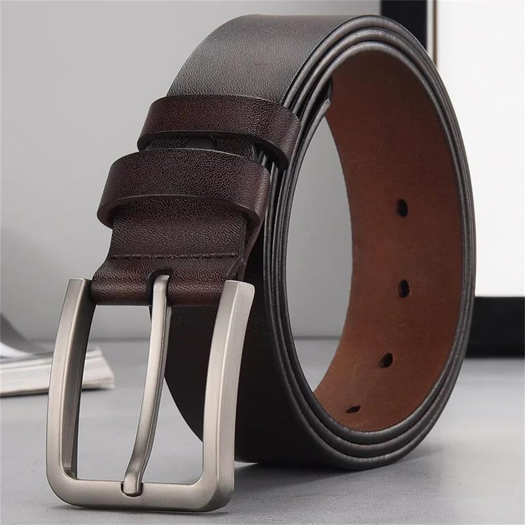Yeuyyben Cinturón de piel auténtica para hombre con hebilla de pin, casual, para negocios, jeans