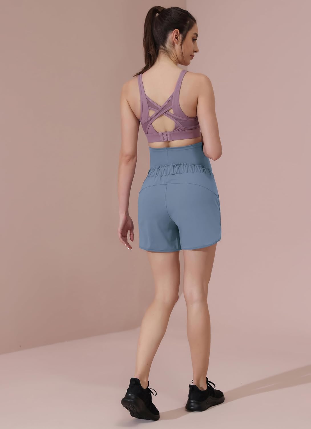 Maacie Maternity High Waist Shorts Drawstring Workout Shorts with Pockets - Image 3