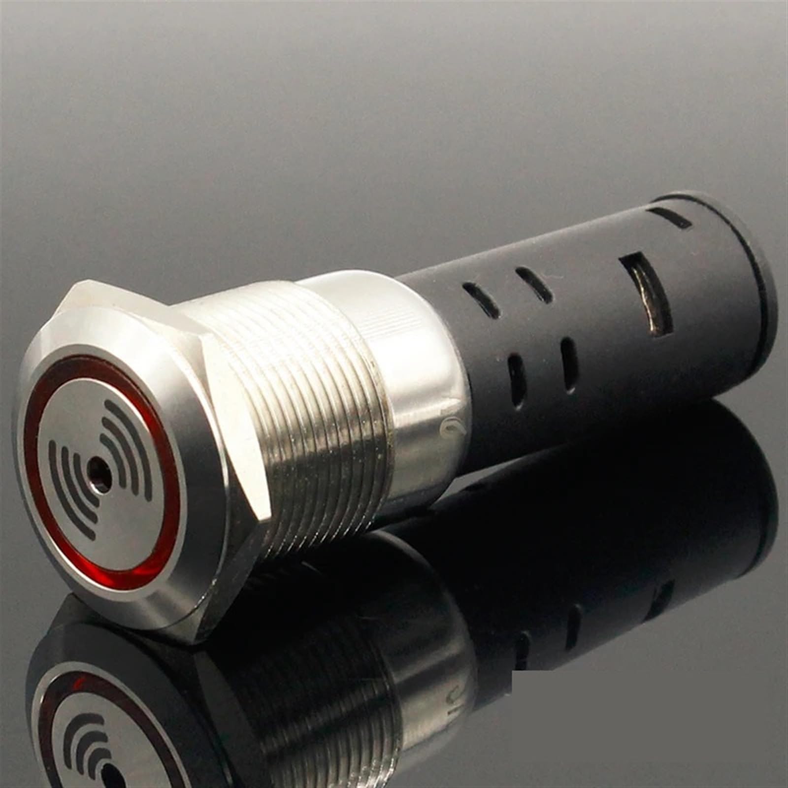Zumbador intermitente 19mm con acabado de metal premium y luz LED roja 12V