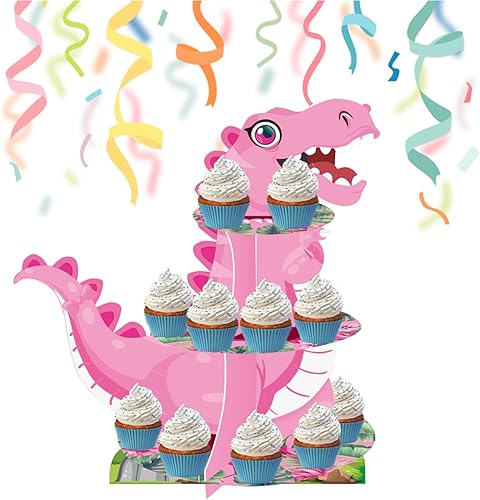Miniatura 10 de Soporte de 3 niveles para cupcakes de dinosaurio, decoración de fiesta, soporte para cupcakes de dinosaurio de Anberky con forma de dinosaurio,
