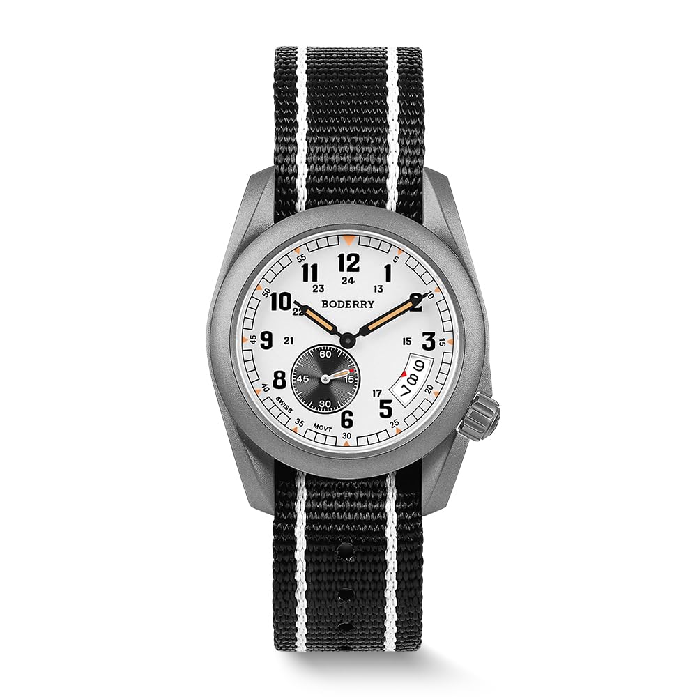 BODERRY38mm Men's Watch Titanium Field Watch Swiss Quartz Movement,  Military Watch Day Date Function 100M Water Resistance Voyager