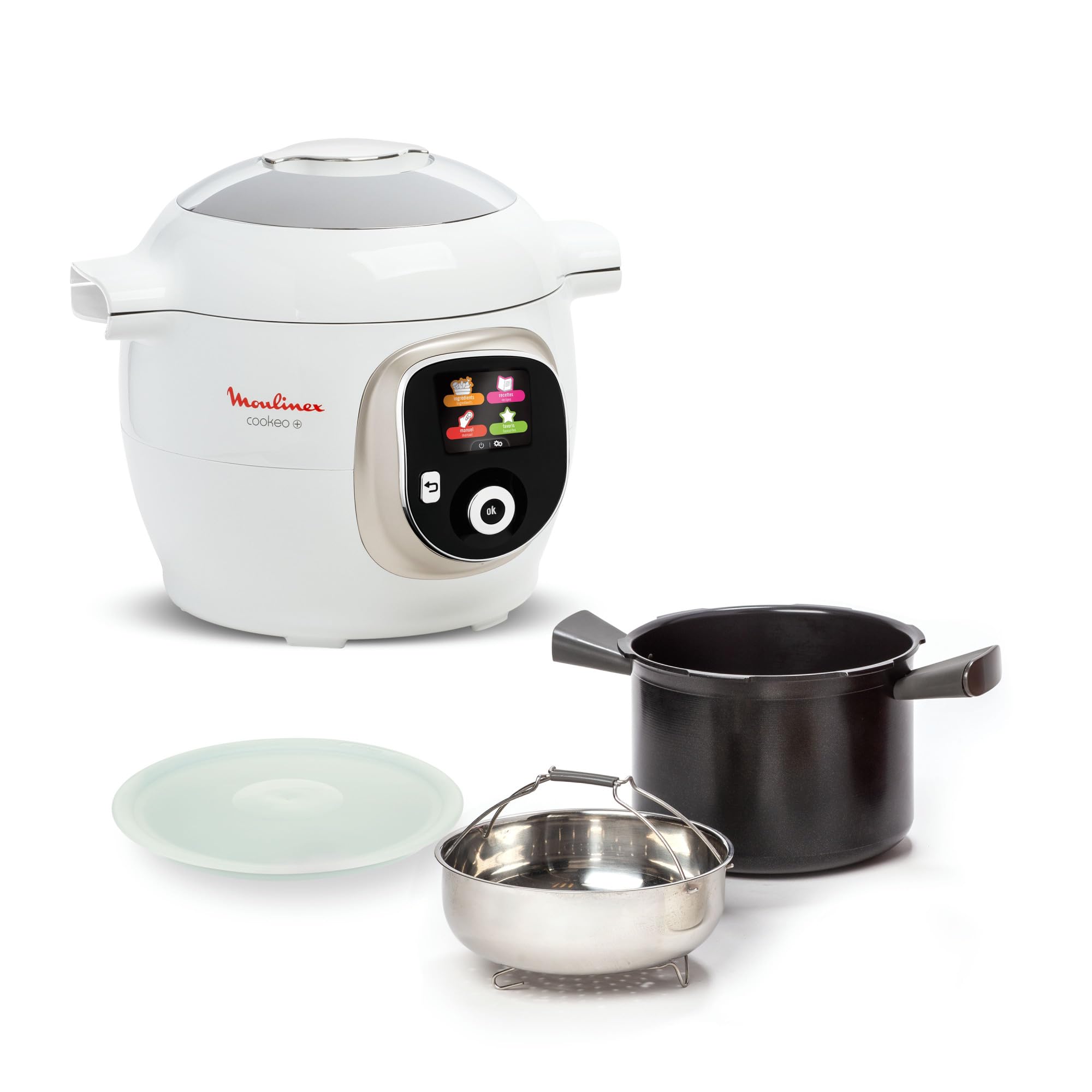 Moulinex Cookeo Multicuiseur intelligent, Capacité 6 L, Haute pression, Ecran intuitif, Guide de cuisson pas à pas, Couvercle de conservation, Application dédiée, 150 recettes, Blanc CE85CA10
