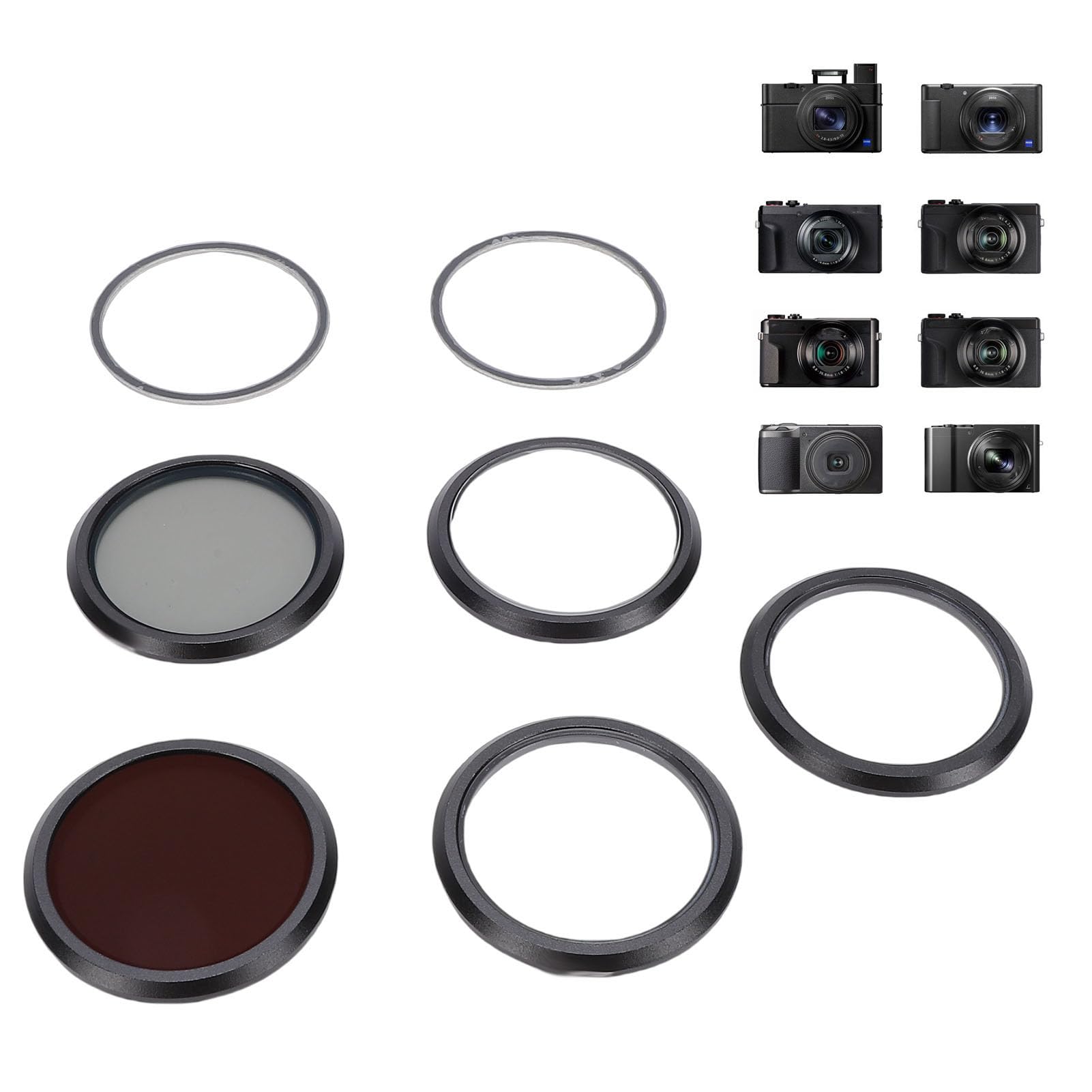 Zestaw Filtrów do Obiektywu Aparatu, CPL+ND8+Makro+Światło Gwiazd+Dyfuzja, Szybkozamykacz z Magnesem, do LX10, G7X3, G7X2, ZV 1, RX100 M1 M2 M3 M4 M5, GRVI, GR3, GR2