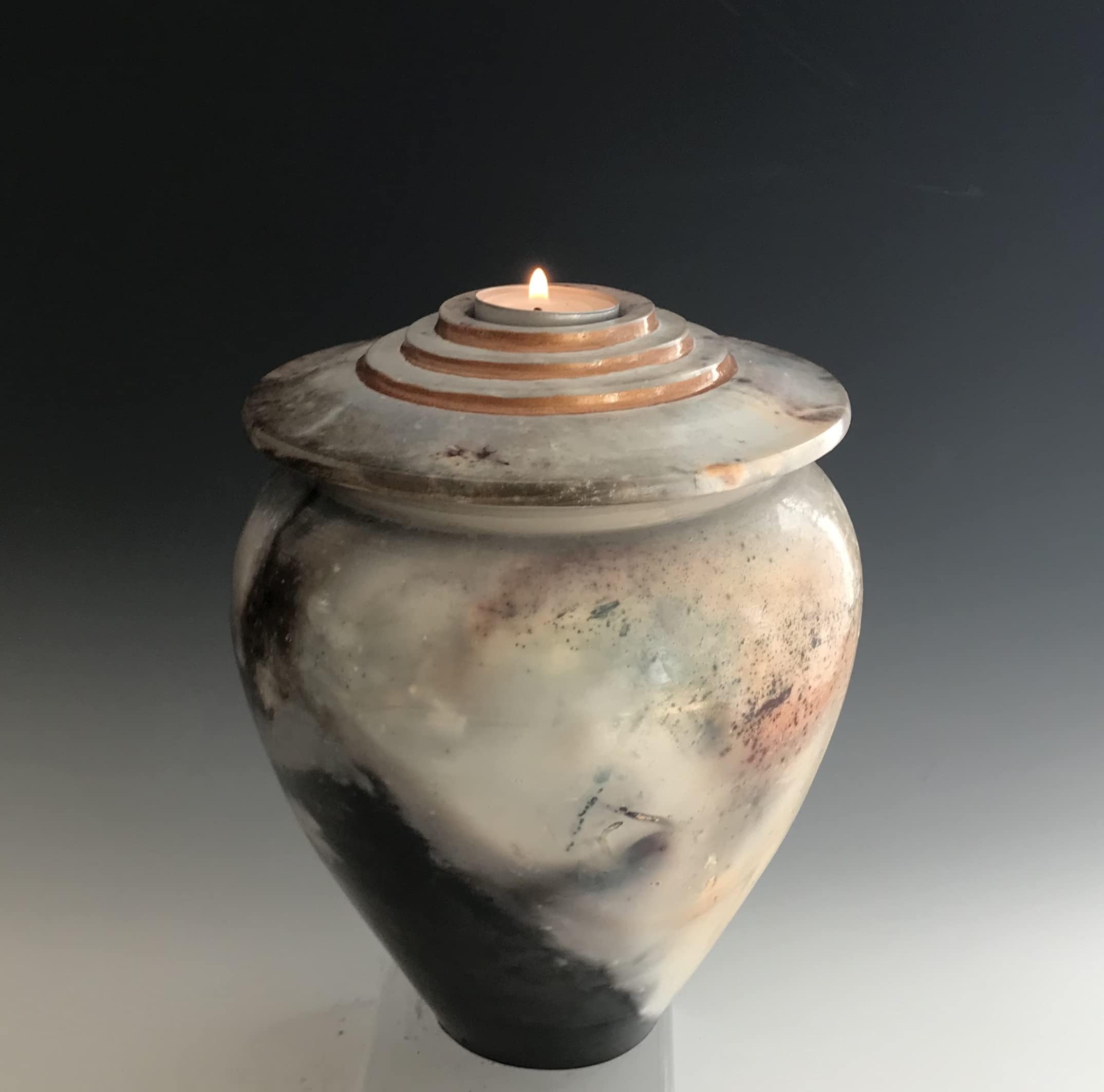 Ceramic Urns for Ashes, DISCOUNTED, Pit Fired Copper Enhanced Candle Raku Pots, SacredUrnsEtc by Susan Fontaine Pottery