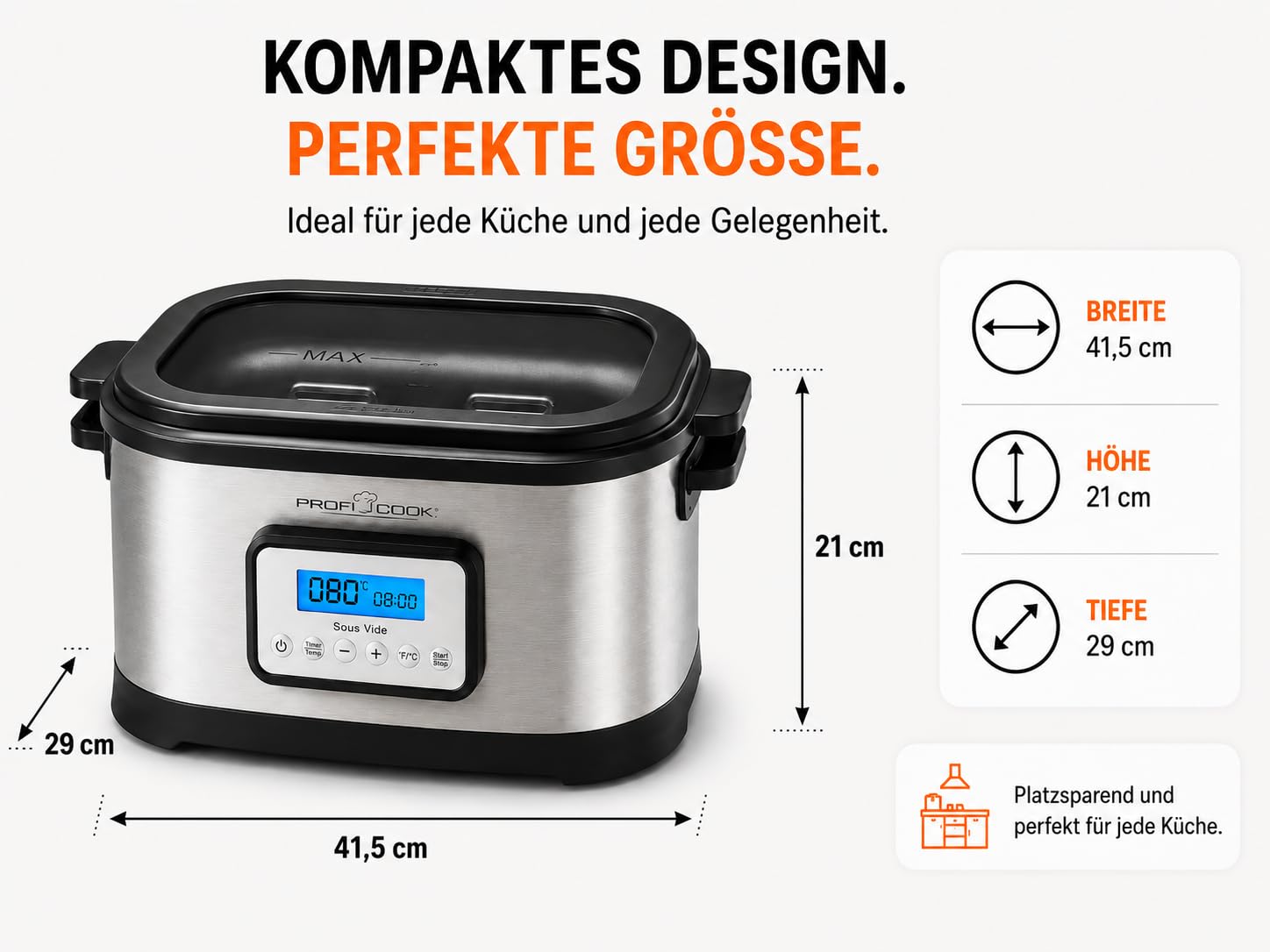 ProfiCook Sous Vide Garer | 8,5L Fassungsvermögen | PC-SV 1112 | Punktgenaues Garen, 72-Std.-Timer, Schongarfunktion, Joghurtmaker-Funktion, Warmhaltefunktion