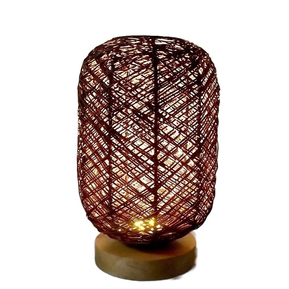XENITEModern Creative Dimmable 3W LED Desktop Table Light Bedroom Bedside Modern Simple Restaurant Cafe Living Study Decoration Wood Twine Rattan Ball Reading Desk Lamp Decor Lamps (Color : Brown)