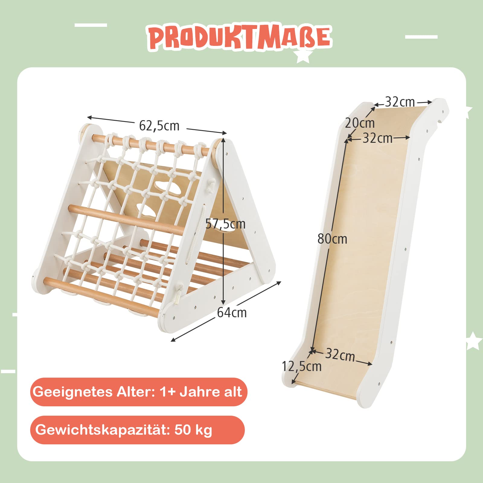 GOPLUS 3 in 1 Kletterdreieck mit Rutsche, Klettergerüst mit Leiter & Netz & Brett für Kinder, Indoor Holzspielzeug für Kleinkinder ab 1 Jahren, Triangle Gym mit Rampe für Kinderzimmer (Weiß)