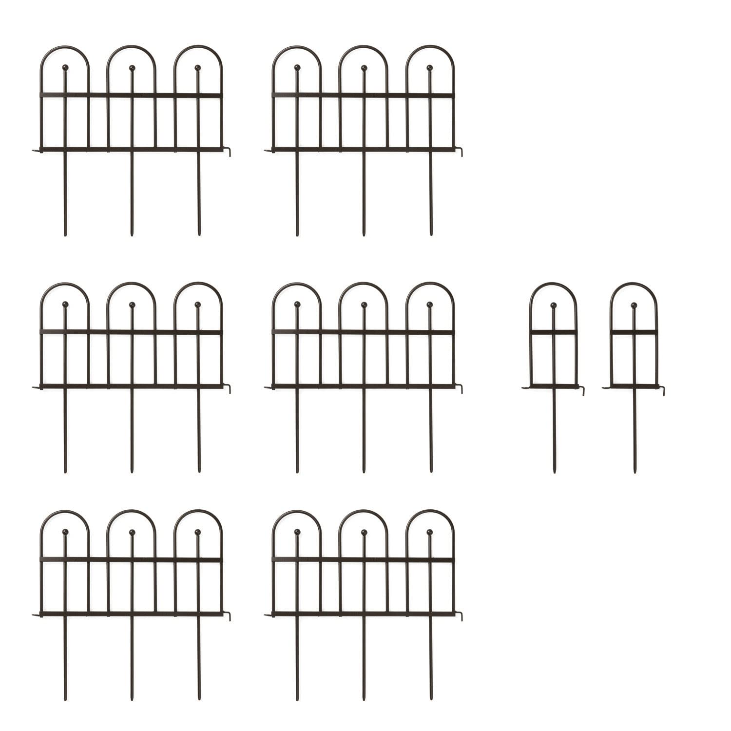 Plow & Hearth Iron Fence Wrought Iron Edging 10 Feet Long | Garden and Flower Bed | Gunmetal Finish | 8 Interlocking Steel Sections with Ground Stakes | 18-Inches Tall