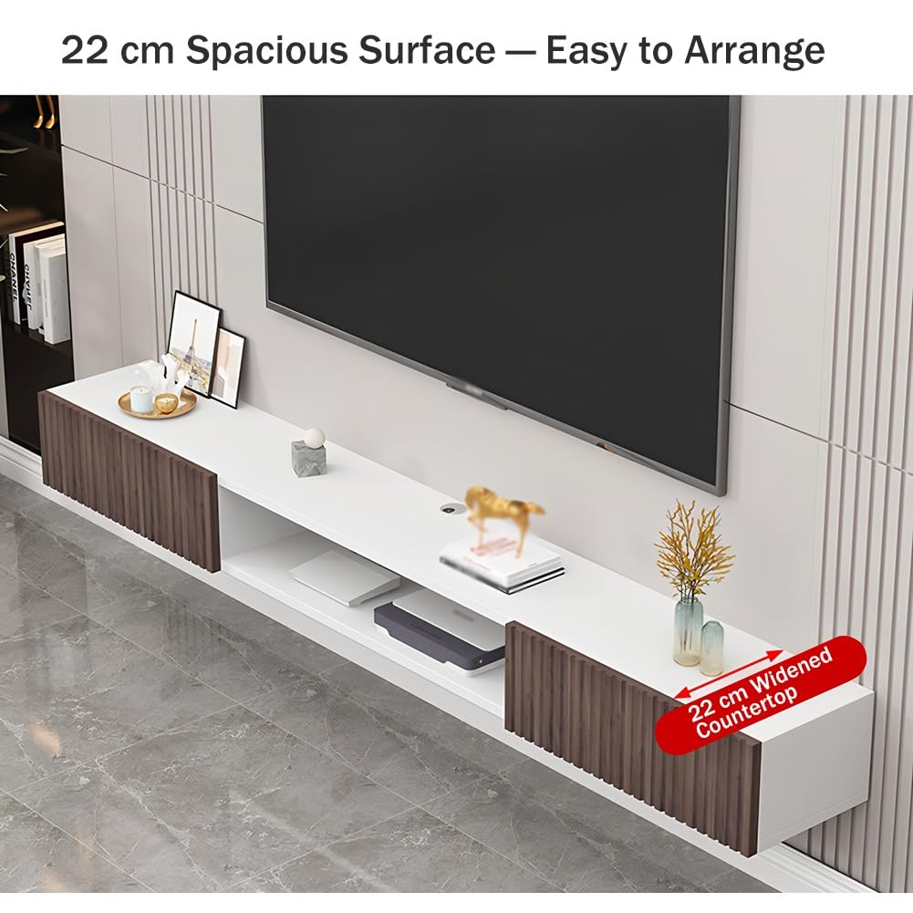 Zfmnoyev Mobile TV Sospeso Per Soggiorno, Consolle Multimediale A Parete, Mensola Multimediale Sospesa In Legno Massello Con Gestione Cavi(Black-B,140x22x19cm)
