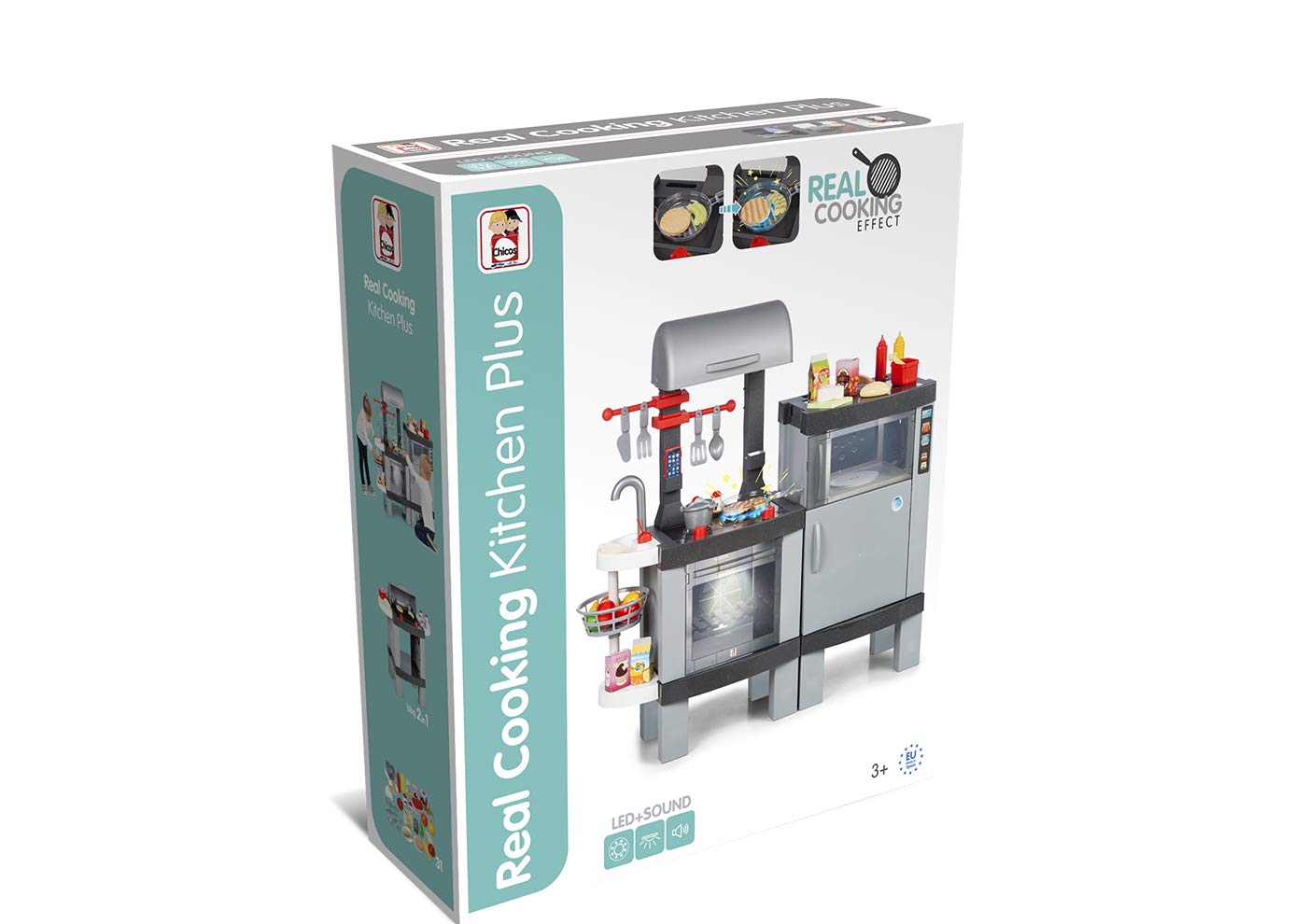Chicos - Cocina de Juguete Cooking Plus 2en1 | Barbacoa Infantil con Efecto de Cocina Real: Los Alimentos cambian de Color Cuando se cocinan en el fogón LED | Incluye 31 Accesorios (85110)