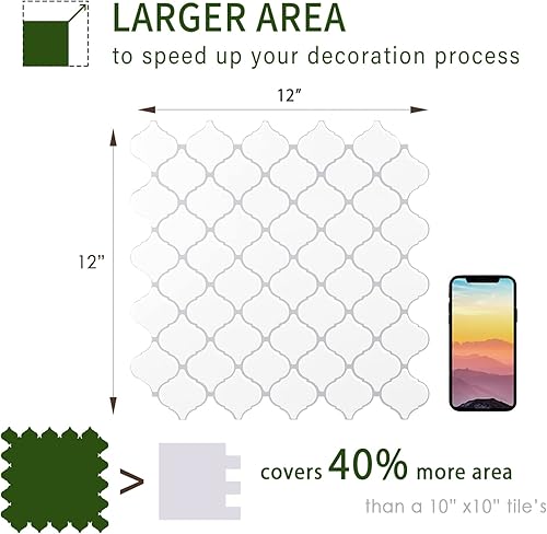 Miniatura 7 de STICKGOO Arabesque - Protector contra salpicaduras de 12 x 12 pulgadas, para despegar y pegar, azulejos autoadhesivos de pared para azulejos (diseño