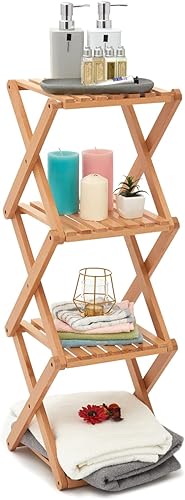 EZOWare Estante de almacenamiento para baño, estante organizador de almacenamiento estrecho plegable de 4 niveles, estantería de exhibición de torre