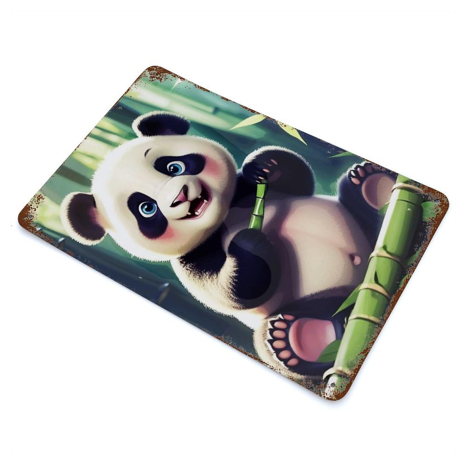 Garage Style Baby Panda Aged Metal Wall Plaque 11.8"x7.9", Farmhouse Wall Decor for Bar And Workshop