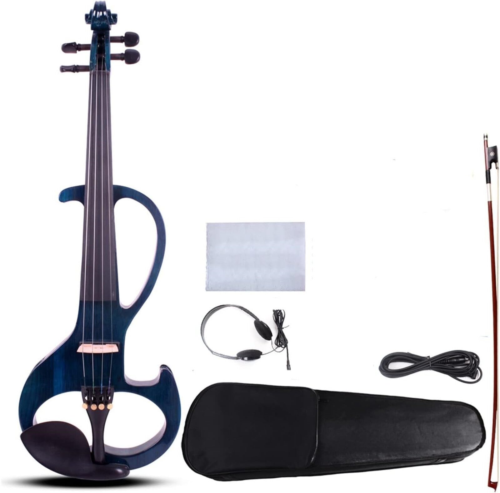XZEITViolin 4/4 Blue 4 String Electric Violin String Violin Bow Ebony Connectors Full Size Violin