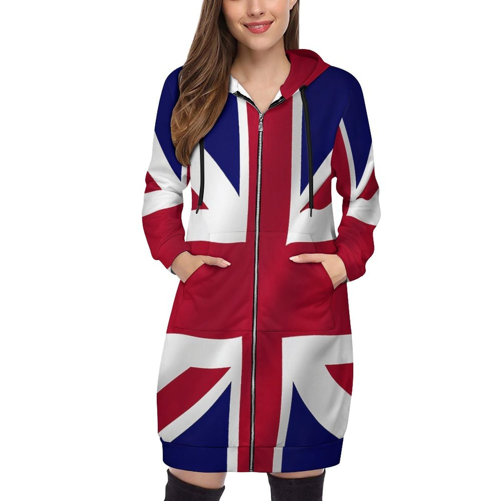 British Flag Women Zip up Hoodies Modern Simple Sweatshirt Long Multi-Color Hoodie Tunic Sweatshirt