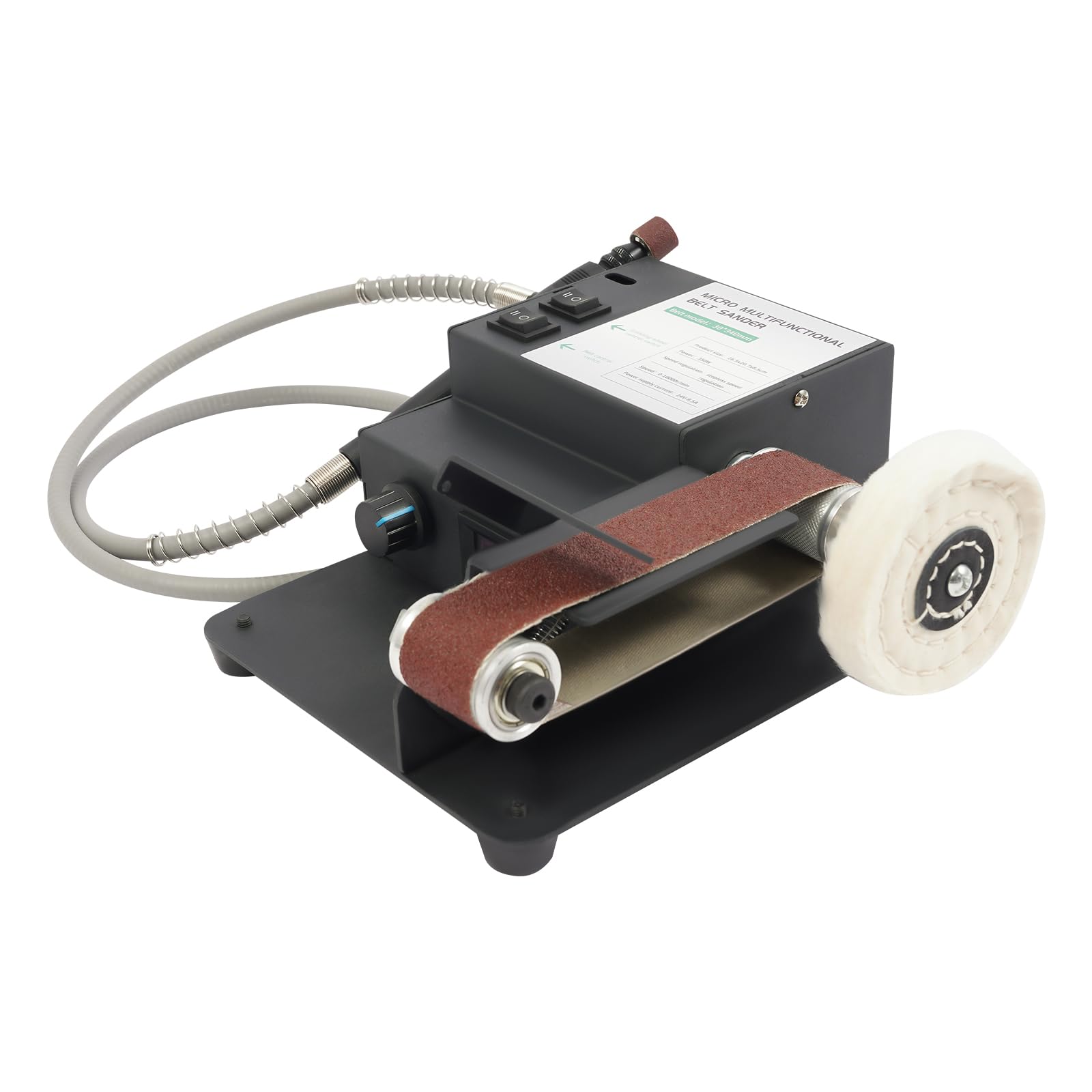 Lijadora de banda de 350 W, con 10 bandas de lijado y adaptador de red, velocidad 0-10.000 rpm, para bandas de lijado de 30 x 340 mm