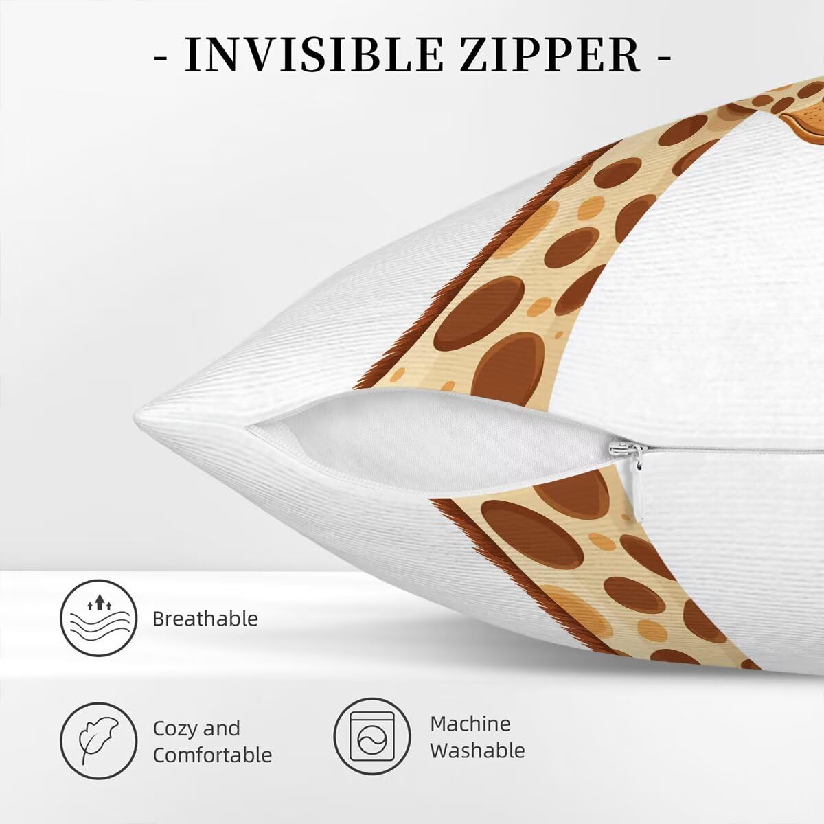 Federe Cuscini Divano 60x60 cm, Bianco Cuscini per Divano, Velluto Federe Cuscino Letto Impermeabili Set da 4, Copricuscini Giraffa Motivo con Cerniera Invisibile Design per Sofá, Regalo Donna F-85