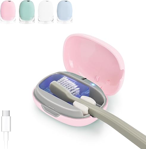 ELMWAY Estuche desinfectante para cepillos de dientes UV, esterilizador de cepillo de dientes, cubierta portátil para cepillos de dientes con carga