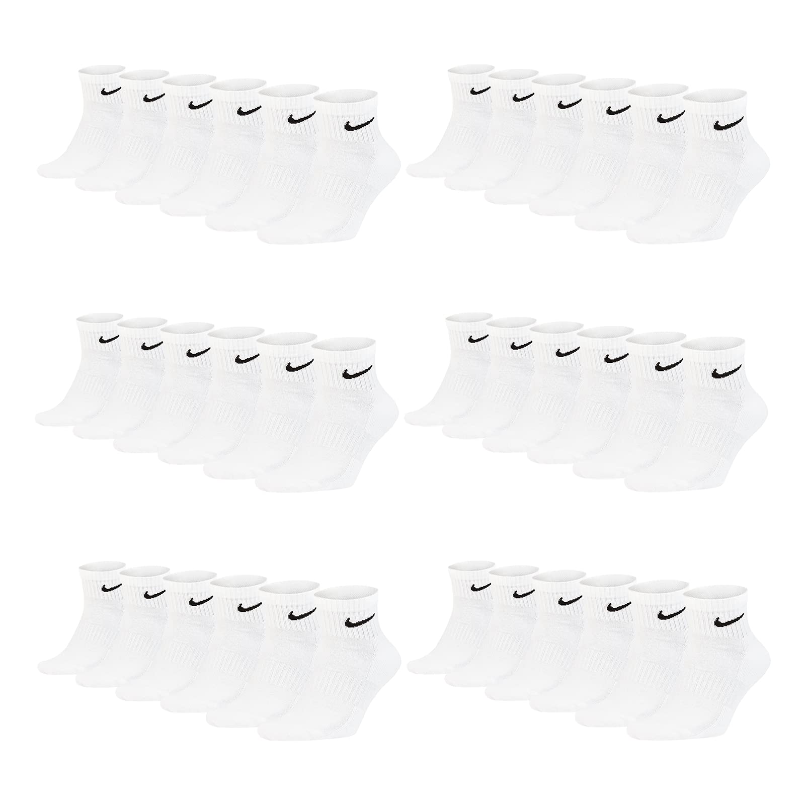 NIKE 6-18 Paar Socken Damen Herren Weiß Schwarz Kurz Sportsocken Größe 34 36 38 40 42 44 46 48 50 Sparset SX7677, Größe:42-46, Sockenfarbe:18 Paar weiss