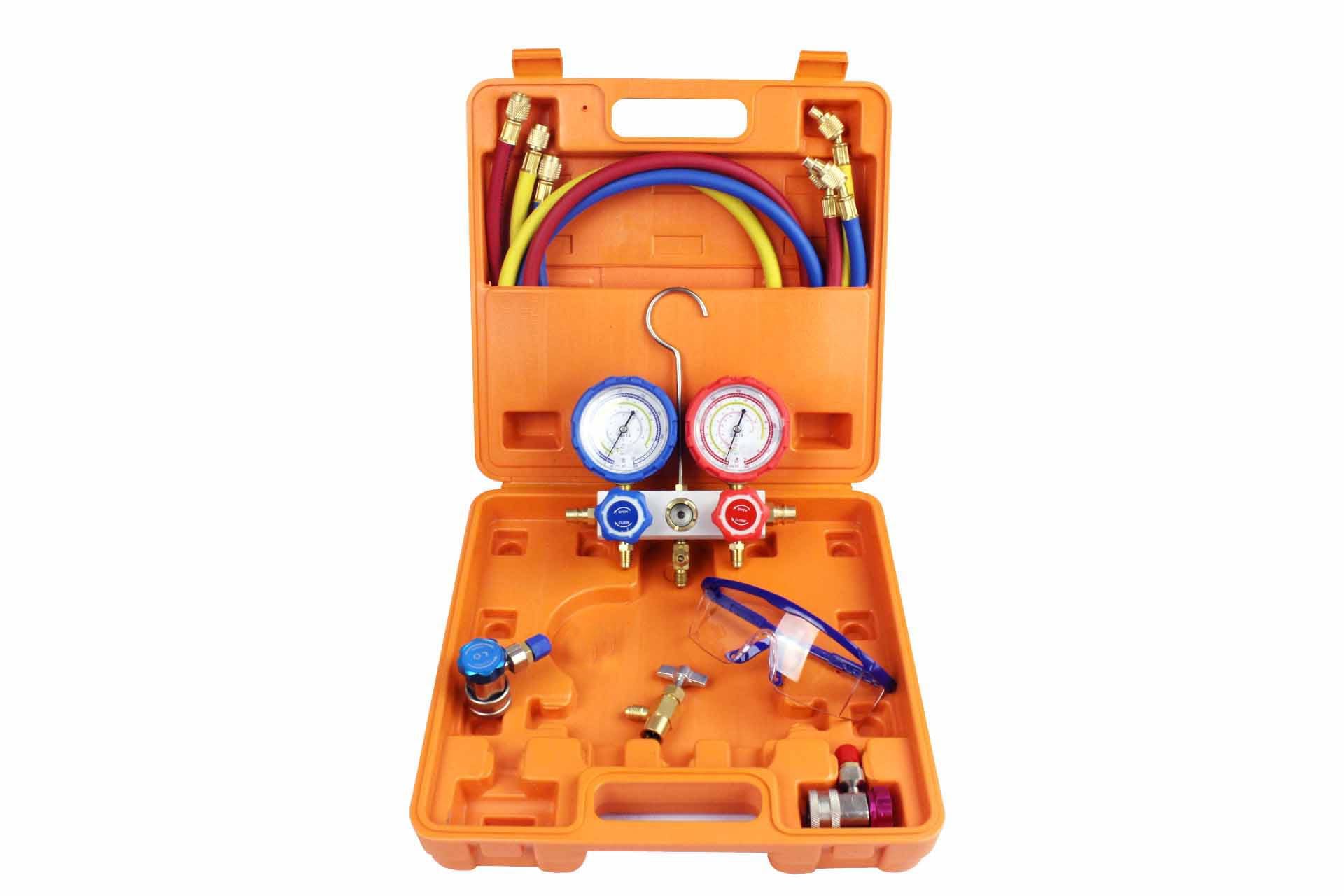 BACOENG Bomba de Vacío con Manometros Aire Acondicionado, Kit Carga Aire Acondicionado Coche Ideal para HVAC/Auto AC Diagnósticos R134A R410A R407C