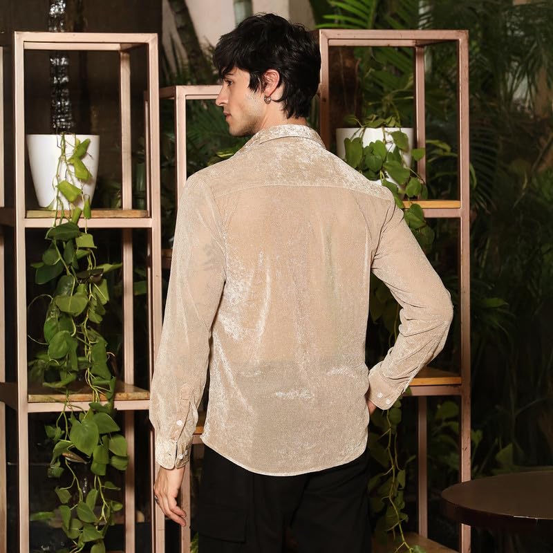 Image of CAHOOT Men's Olive Shirt Casual Wear | Shawl Collar | Long Sleeve | Button Closure | Shirt Crafted with Comfort Fit for Everyday Wear