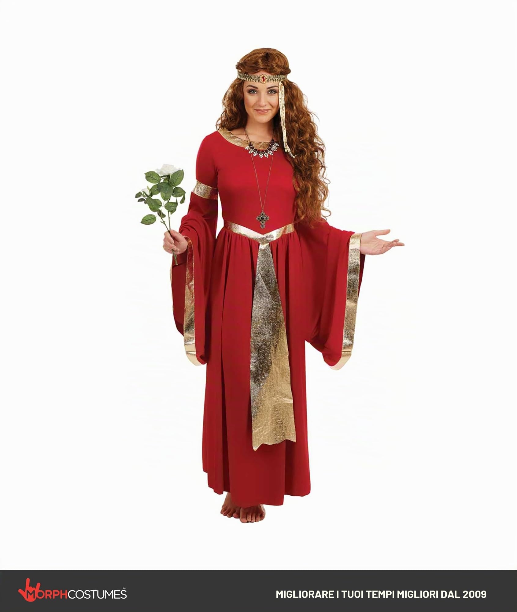 Fun Shack Costume Regina Medievale Donna, Costume Halloween Donna | Abito Rosso con Rifiniture Dorate, Cintura & Cerchietto, Stile Regale, Perfetto per Halloween, Ideale per Travestirsi