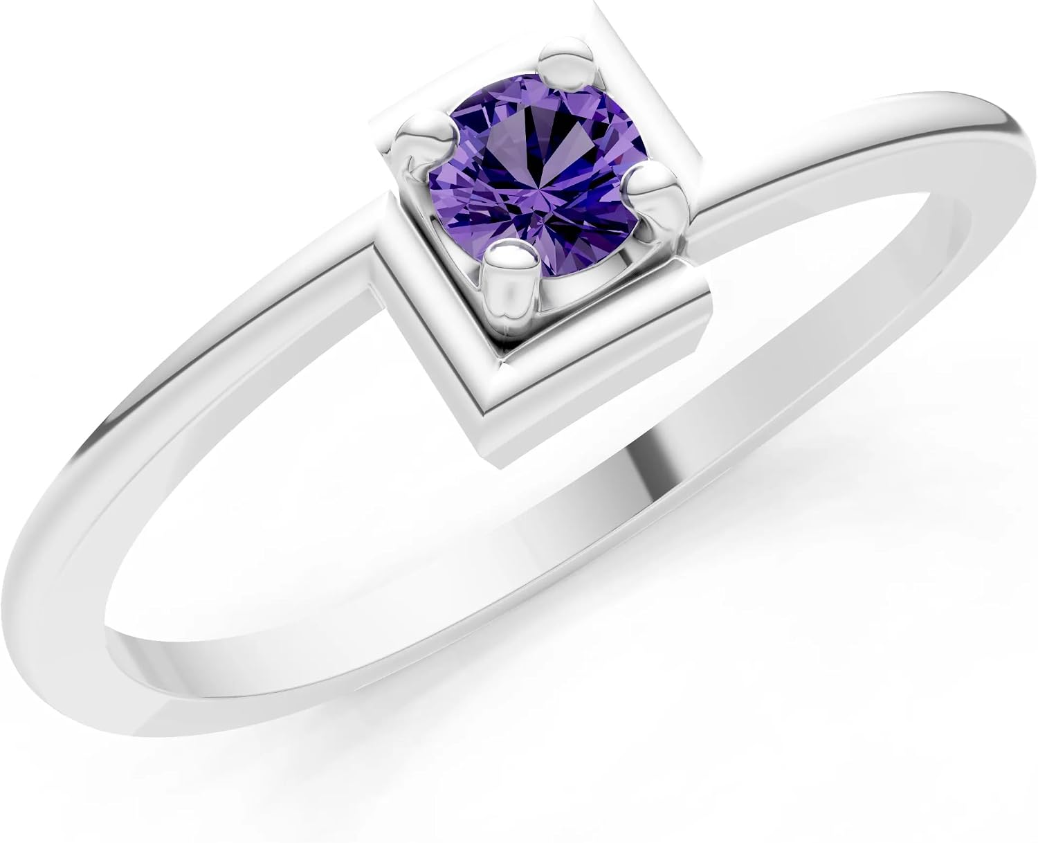 PEORA Round Cut Amethyst Stackable Band Available in Solid 10K, 14K or 18K Ring – White, Yellow or Rose Gold