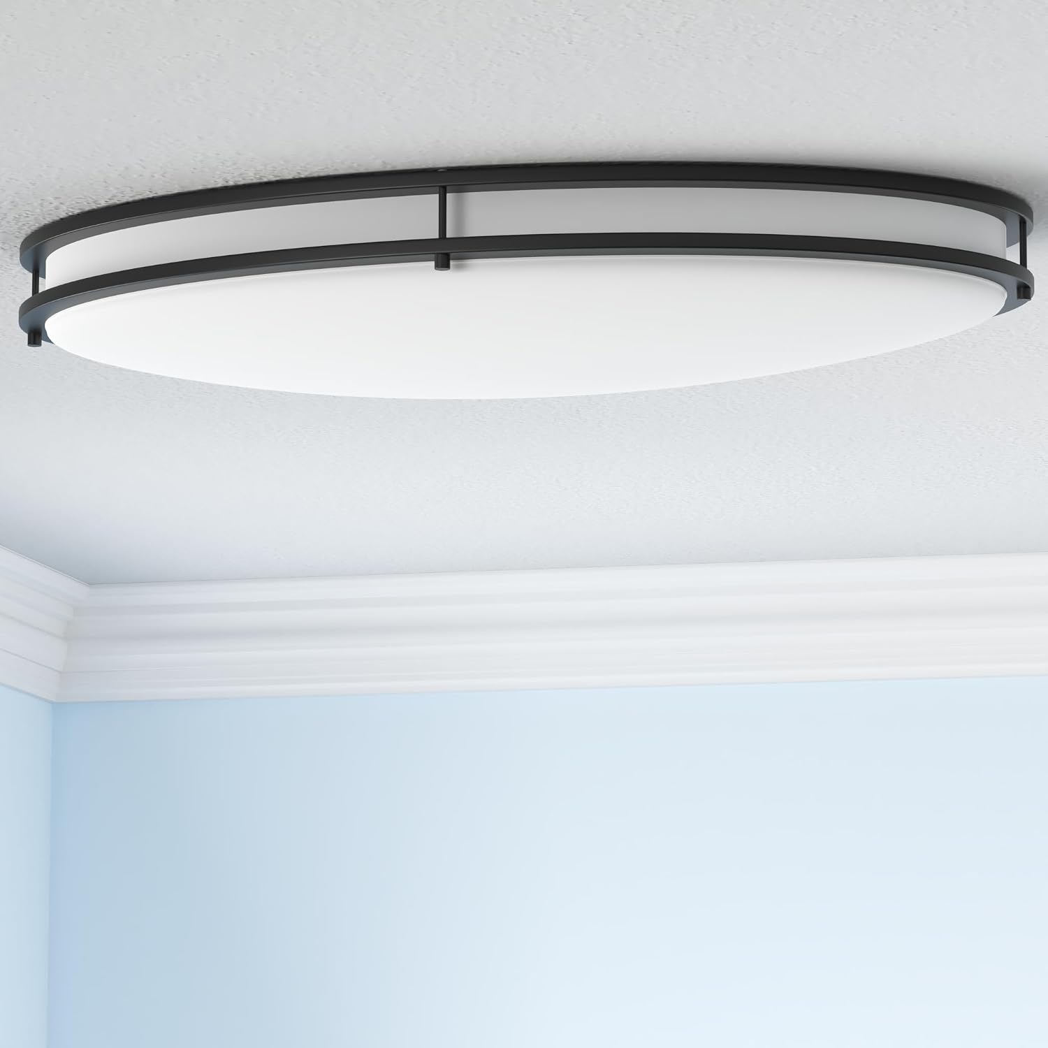 ASD LED 32" Oval Flush Mount Lighting, Close to Ceiling Light Fixture | 3CCT, Dimmable, Energy Star, ETL Listed | 45W 3750LM 3000-5000K 100-277V | Low Profile Double Ring Lamp | Dark Bronze