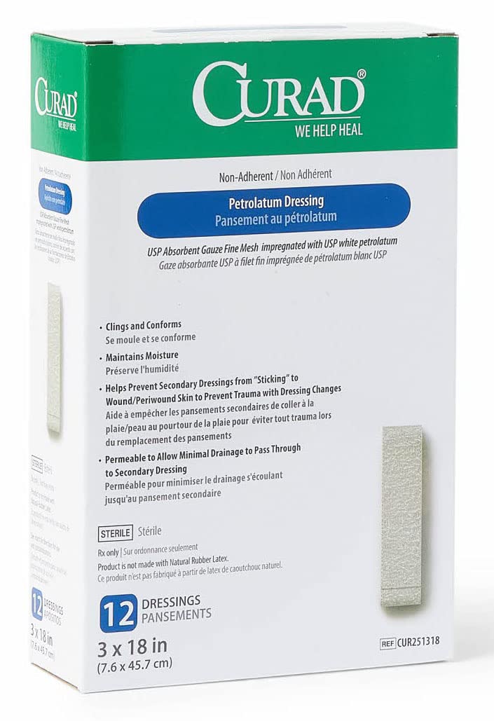 Curad Sterile Latex Free Petrolatum Gauze Dressing, 3" x 18" (Pack of 72)