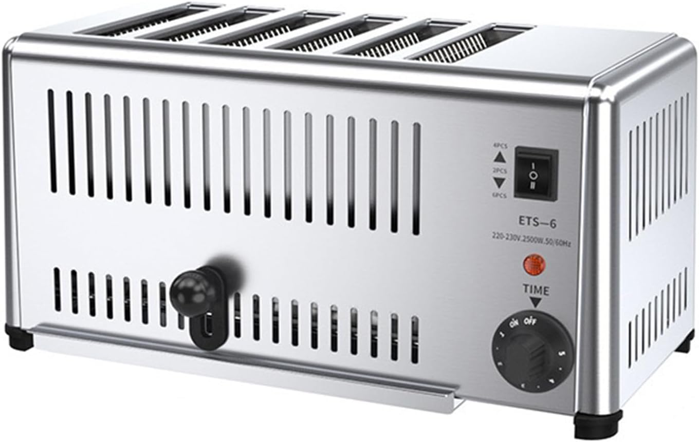 Commercial Toaster, Stainless Steel 6 Slices Toaster Machine 2500 W 6 Bread Slots for Restaurant Hotel Home Kitchen Precise Timing Drawer-Type Crumb Tray 6slices