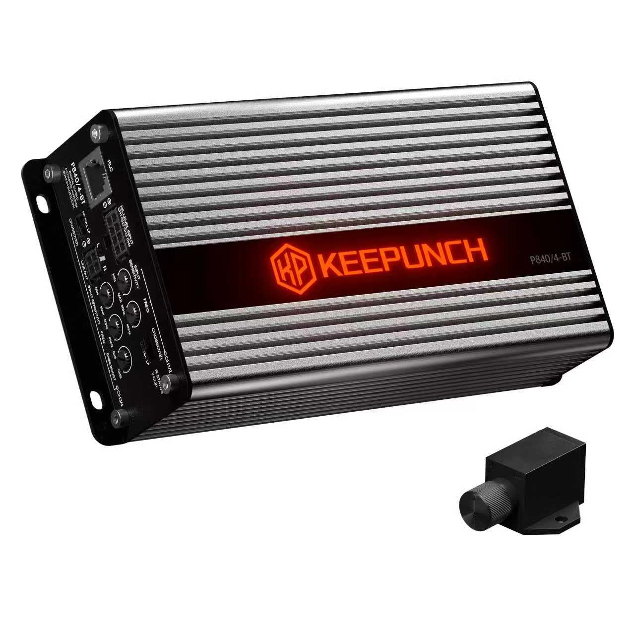 Keepunch P840/4-BT 4-Channel Compact Car Amplifier, 840W RMS, Built-in Bluetooth,Bass Knob Included, Auto Turn-On, High Power Mini Class D Amp for Car