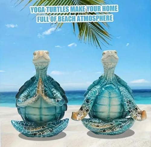 Miniatura 2 de Decoración de yoga de meditación de tortuga marina, decoraciones costeras de playa, estatua de resina zen para oficina en casa (2 unidades)