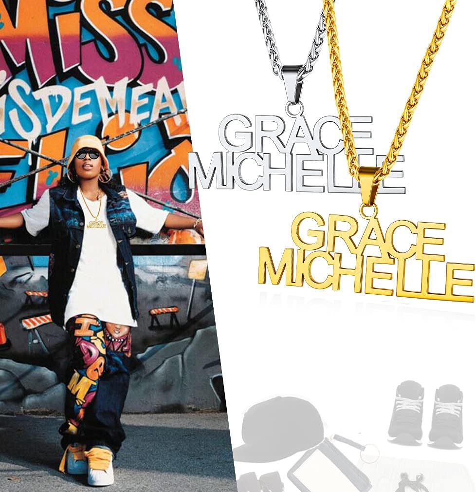 Custom4U Custom Chain 1-3 Rows Name Necklaces,Personalized Initials Letters Alphabet Nameplate Gold/Black/Stainless Steel Pendant Necklace,Customized Hip Hop Jewelry Gifts for Men Women