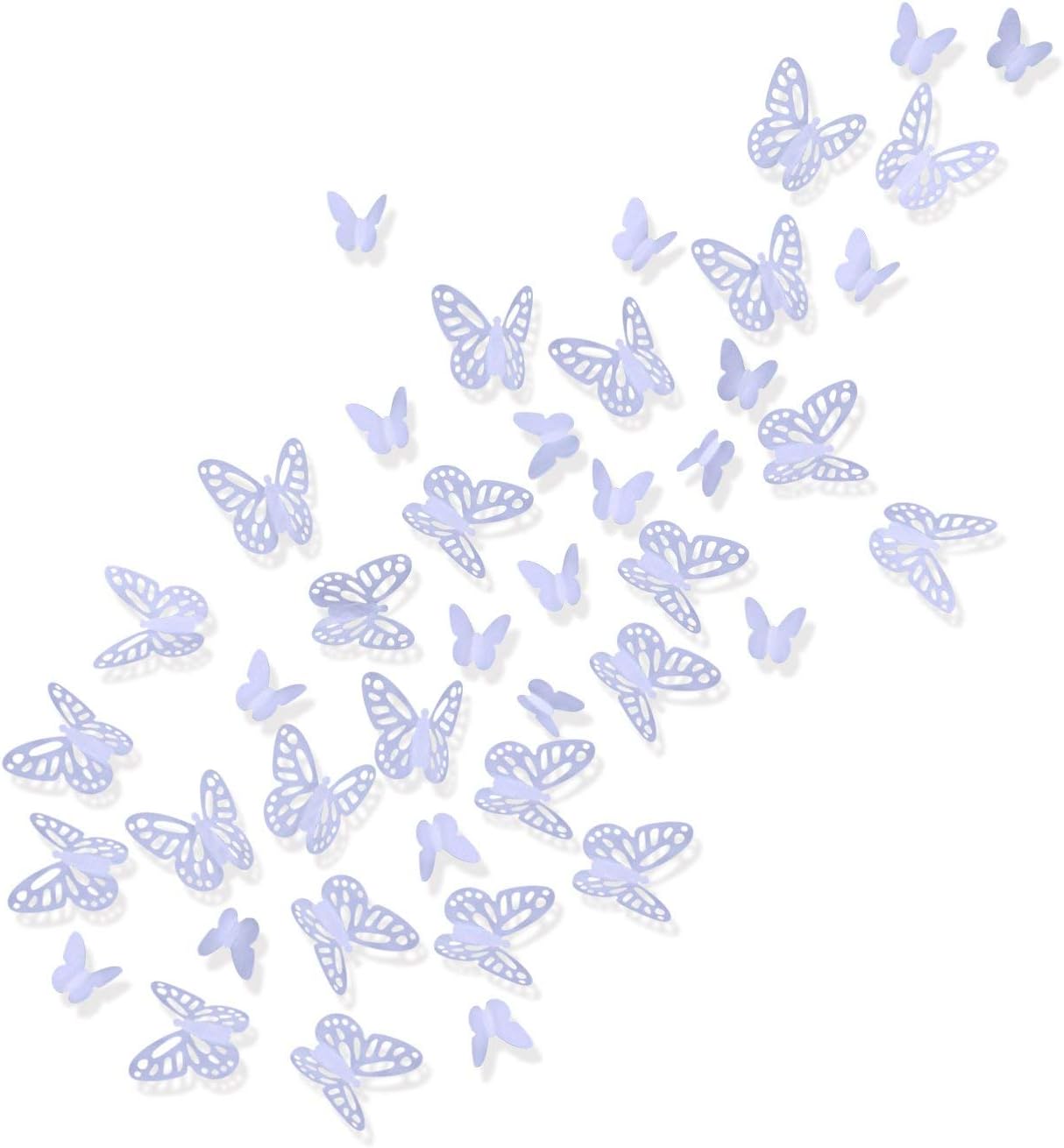 Luxbon 100Pcs 3D Vivid Cardboard Paper Hollow Butterfly Matt Effect Wall Stickers Art Crafts Decals Butterflies Home DIY Improvement Decor Mural Light Purple