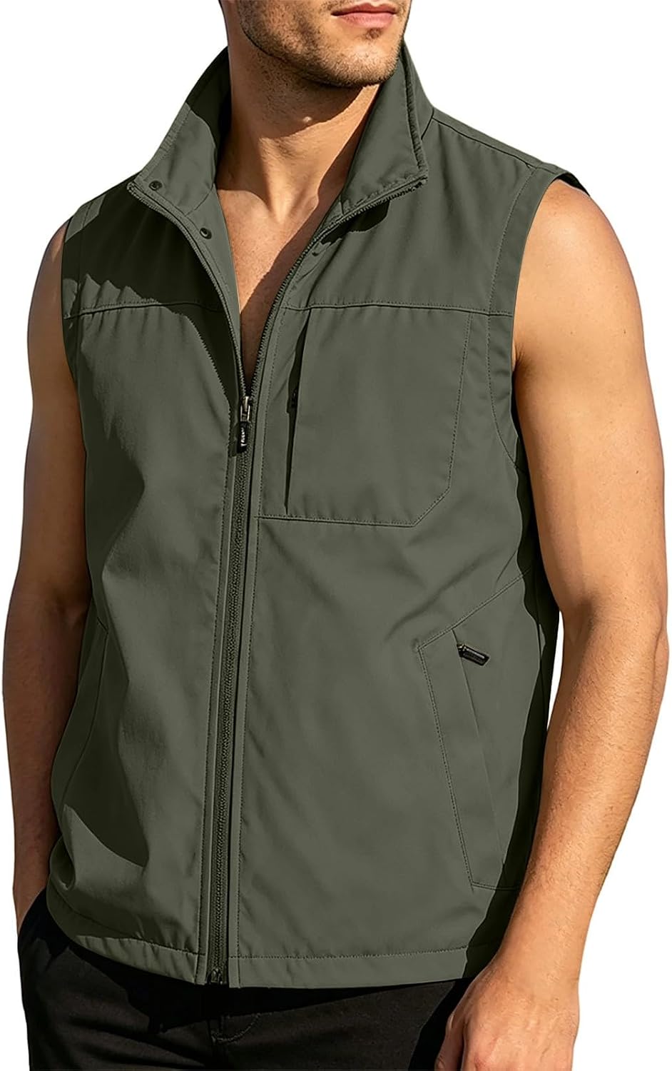 Men's Outerwear Casual Lightweight Full Zip Sleeveless | Men's Casual Outerwear Vest Lightweight Full Zip Sleeveless Jacket Outdoor Hiking Travel Golf Vest with Pockets