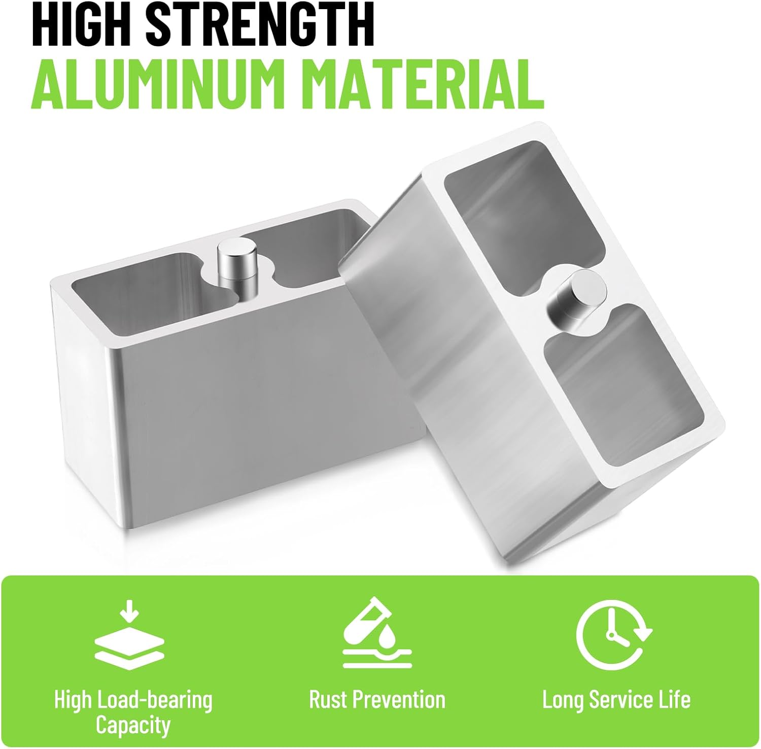 3 inch Universal Leaf Spring Lowering Block, 2 Pack Aluminum Lower Blocks for Ride Height Adjustment, 5" Length x 2-1/3" Width